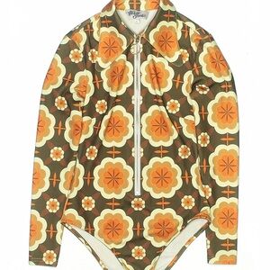 The Hippie Shake Retro Floral Long Sleeve Bodysuit Playsuit